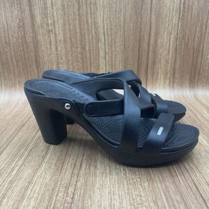 Crocs Cyprus Sandals Black Strappy Heel Platform Rubber Shoes Women's Size 10